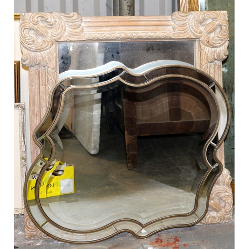 1086 - A carved and painted wood ornamental mirror, 94 x 80cm and another mirror