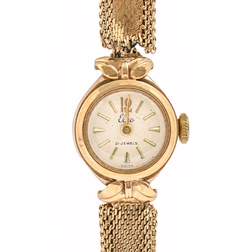 109 - An Elco gold lady's wristwatch, 15 x 21mm, marked 9K, on 9ct gold mesh bracelet, 13.8g... 