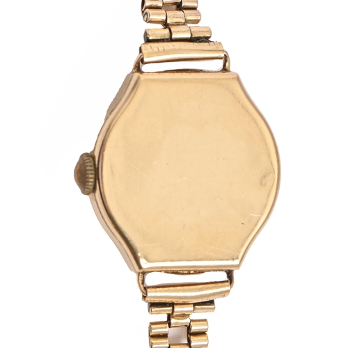 111 - A Marvel 9ct gold lady's wristwatch, 21mm x 22mm, import marked London 1958, on 9ct gold bracelet, 1... 