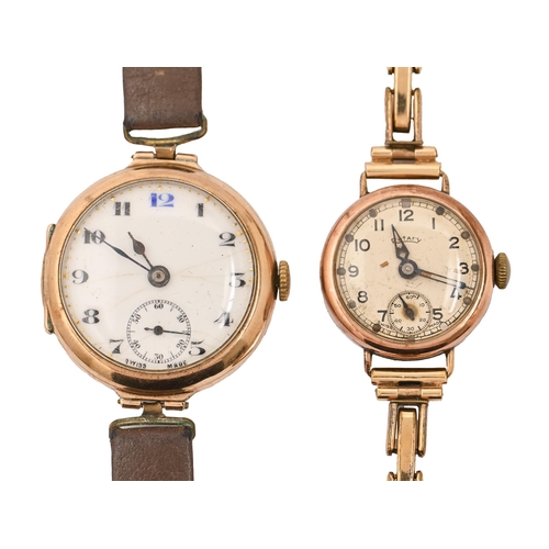 124 - A 9ct gold lady's wristwatch, 29mm diam, Birmingham 1918 and another, smaller on plated bracelet (2)... 