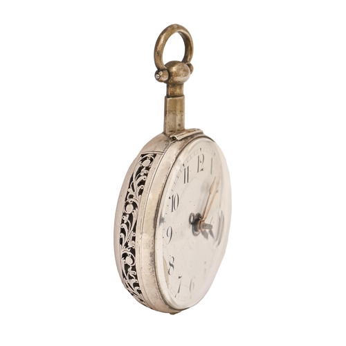 130 - An English pair cased silver verge alarm watch, Robert Tyler, Melton Mowbray, No.7578, with enamelle... 