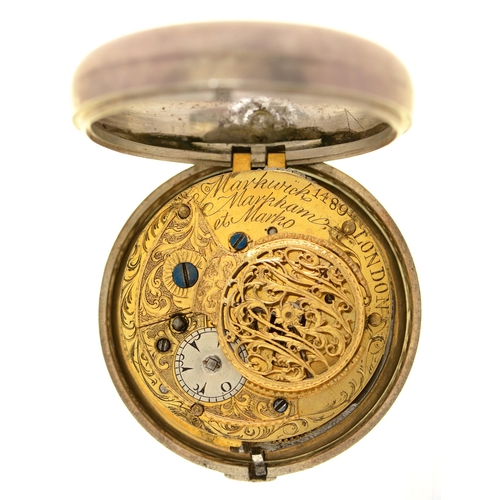 131 - An English silver triple cased verge watch, for the Turkish market, Markwick Markham et Marko, Londo... 