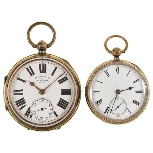 132 - A silver lever watch, I Richman Leeds, 58mm diam, Chester 1901 and another, smaller, London 1872 (2)... 