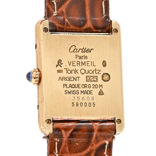 133 - A Le Must de Cartier silver gilt Tank wristwatch, c1990, quartz movement, 23cm x 30cm, on a leather ... 