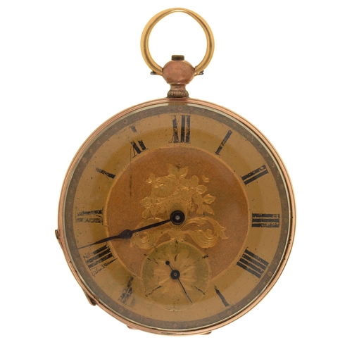 134 - A Swiss 14ct gold lever watch, late 19th c, with engine turned band and engraved back, 49mm diam, 74... 