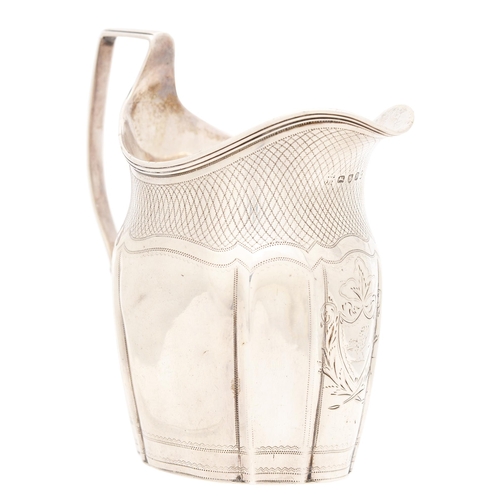 262 - A George III engraved silver cream jug, with reeded rim, crested, 12cm h, by Robert Hennell I & ... 