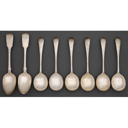 313 - A set of six George V silver soup spoons, Old English pattern, by Cooper Bros & Sons, Sheffield ... 