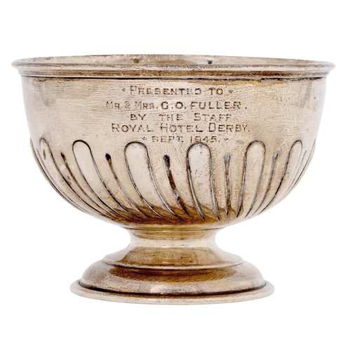 342 - A George V silver rose bowl, partly lobed and fluted, engraved with a presentation inscription and d... 