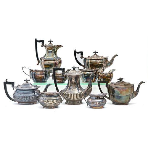 362 - Three EPNS teapots, a coffee pot and lidded jug and three pairs of matching milk jugs and sugar bowl... 