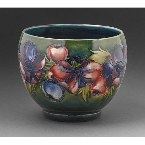 365 - A Moorcroft Anemone jardiniere, c.1953-1978, 16cm h, impressed marks, green painted initials, paper ... 