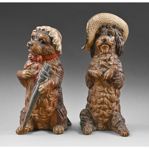 379 - Two Austrian cold painted anthropomorphic terracotta model of dogs, late 19th c, with glass eyes, 35... 