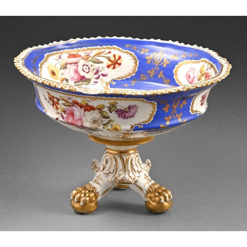 383 - A Coalport comport, c.1820, on gilt paw feet, 19cm h, painted mark of retailer Mortlock... 