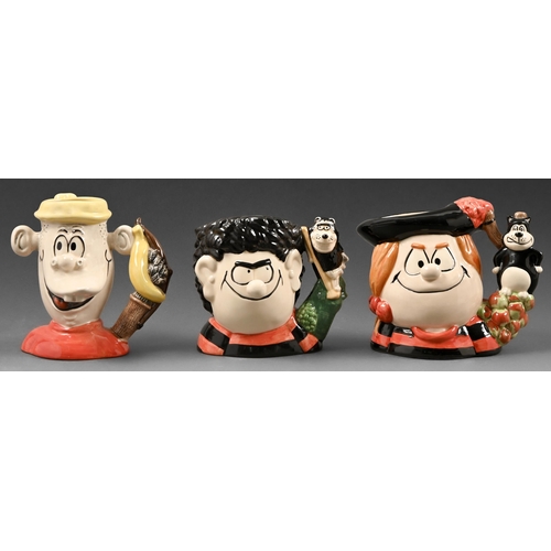 390 - Three Royal Doulton Beano character jugs, 1996, including Dennis and Gnasher, Minnie and Minx and Pl... 