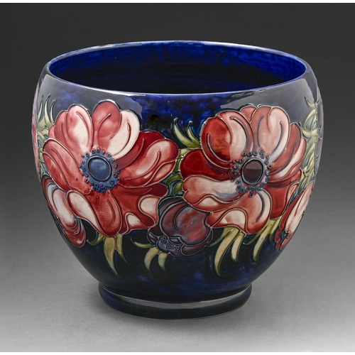 394 - A Moorcroft Anemone jardiniere, c1970, 23cm h, impressed marks, painted initials