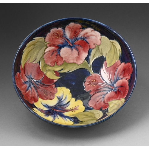 395 - A Moorcroft Hibiscus bowl, c1970, 26cm diam, impressed marks