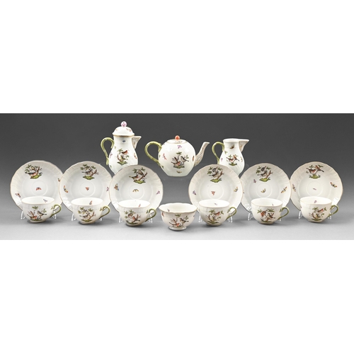 420 - A Herend moulded tea service, late 20th c, after a Meissen model, printed and painted with birds and... 