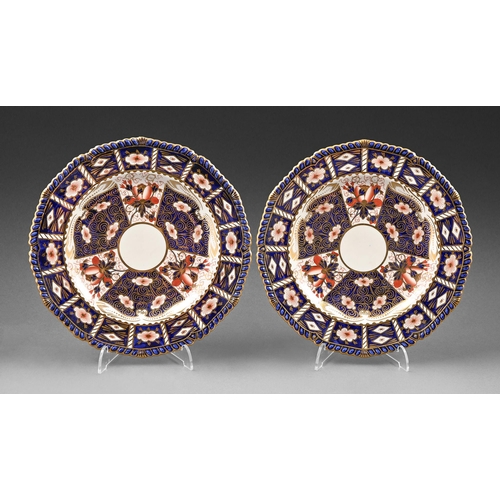 423 - A pair of Royal Crown Derby Old Derby Witches pattern gadrooned plates, c1930, 22.5cm diam, printed ... 