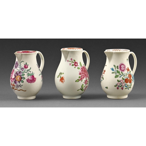 432 - Three Worcester sparrow beak cream jugs, c.1780, 9.3cm and smaller (3)