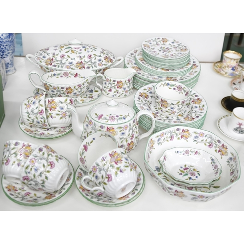 461 - A Minton Haddon Hall pattern dinner service, second half 20th c, teapot 15cm h, printed mark... 