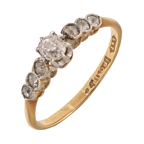 47 - A diamond ring, with old cut diamonds, in gold marked 18ct, 1.8g, size A