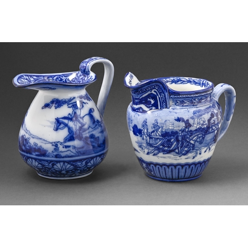 473 - A Royal Doulton flow blue Eglington Tournament jug and another with a fox hunt, c.1900 and later, 18... 