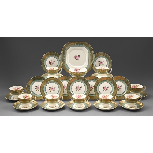 483 - A Hammersley & Co tea service, second half 20th c, painted with roses and gilt, dish 25.2cm over... 