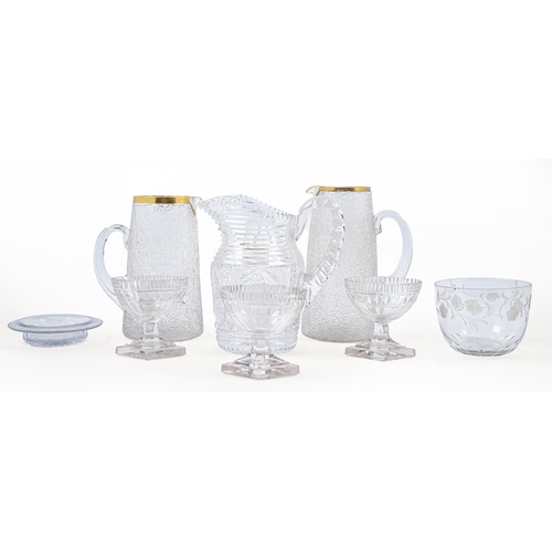 484 - Miscellaneous Victorian cut and etched glass, to include three jugs, three salts, a bowl and an ice ... 