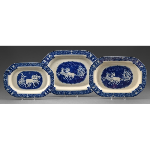 486 - Three Ferrybridge meat dishes in the Greek pattern, c.1810, 52.5cm diam and smaller, impressed mark ... 