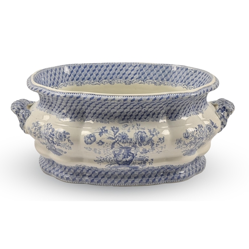 497 - A Copeland and Garrett blue transfer printed earthenware foot bath, c.1840, 49cm over handles, print... 