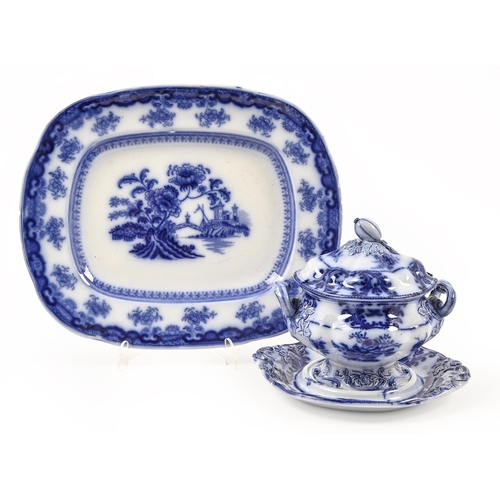 503 - A Wedgwood flow blue dish, c.1881, 31.5cm diam, impressed mark and a Copeland and Garrett moulded fl... 