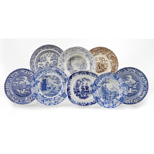 507 - Miscellaneous transfer printed plates and dishes, 19th c, including an Annfield Pottery blue and whi... 