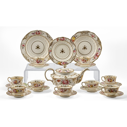 512 - A Coalport moulded tea and coffee service, c.1820-1825, teapot 16.5cm h, gilt pattern 966... 