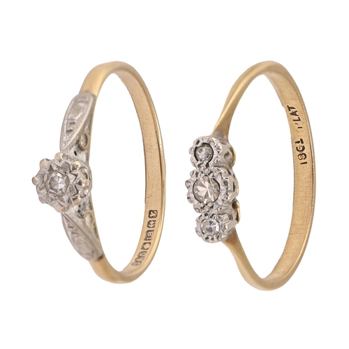 52 - Two diamond rings, illusion set, in 18ct gold or gold marked 18ct PLAT, 4.2g, size O... 