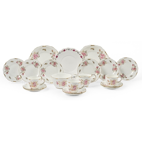 524 - A Royal Crown Derby Pinxton Roses pattern tea service, mid 20th c, printed mark (19)... 