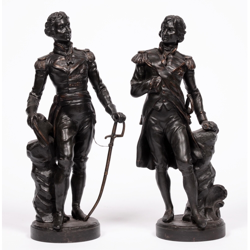 600 - A pair of spelter figures of Nelson and Wellington after Sylvain Kinsburger, second half of 19th c, ... 