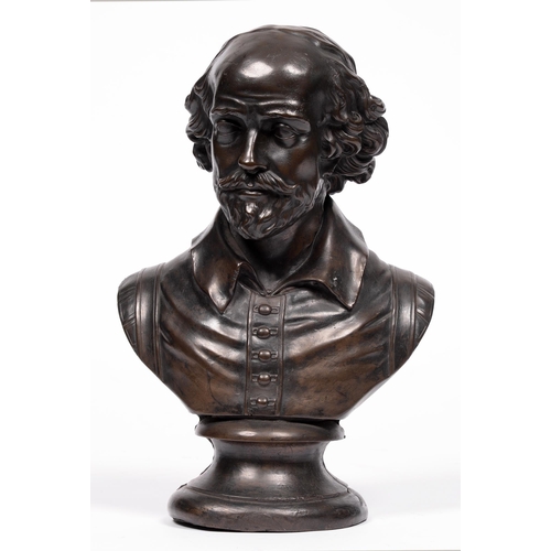 603 - A bronzed resin bust of Shakespeare, 20th c, 32cm h