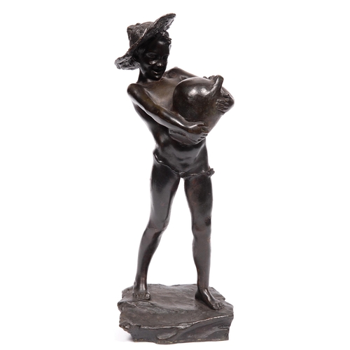 604 - An Italian patinated bronze figure of a boy, early 20th c, 31.5cm h, signed G. Ja.... and impressed ... 