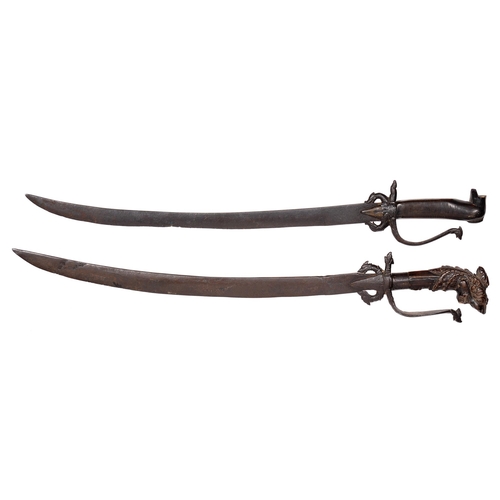 610 - Two Sri Lankan Kastane short swords, 19th c, 60cm l (2)