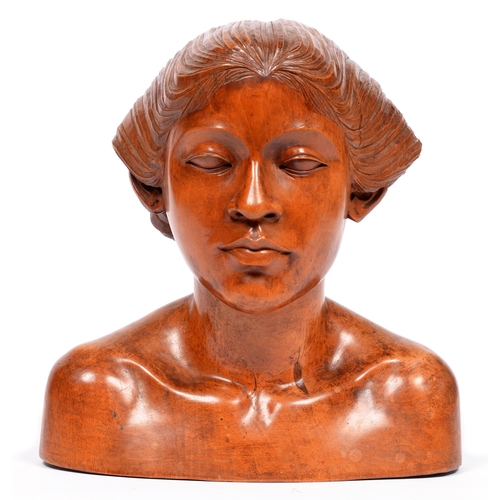 612 - A Balinese carved hardwood bust of a woman, 20th c, 28cm h