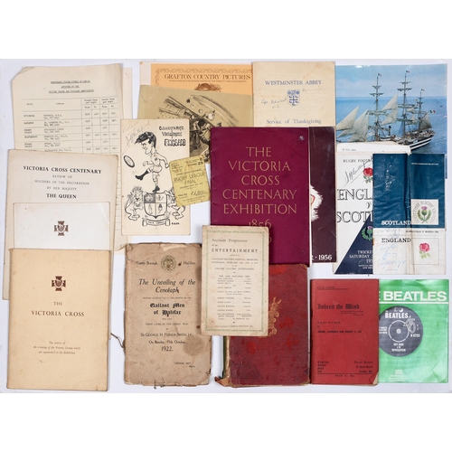 620 - Miscellaneous printed ehemera, early 20th c and later, including Victoria Cross Centenary Celebratio... 