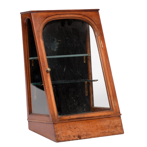 628 - An Edwardian small keeper's counter-top mahogany display cabinet, the interior with two glass shelve... 