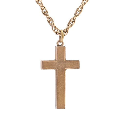 64 - A Victorian 9ct gold cross, 35mm h, Birmingham 1898, on a later 9ct gold chain, 17.6g... 