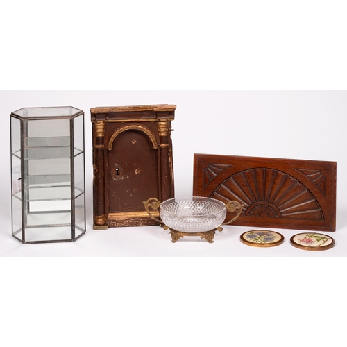 649 - Miscellaneous decorative items, 19th and 20th c, to include a glass mirrored display case, carved ma... 