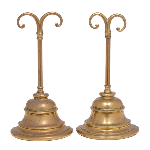 651 - A pair of mid-Victorian brass door stops, William Tonks & Sons, on bell shaped base, 25cm h, sun... 