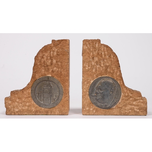 671 - Second World War. A pair of sandstone bookends, salvaged from bomb damage to The Houses of Parliamen... 