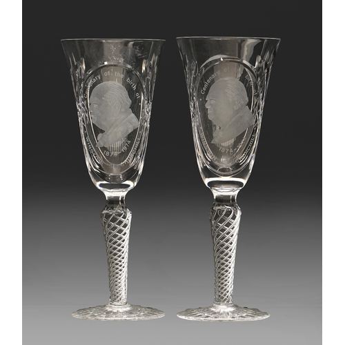 673 - A pair of Webb Corbett Churchill Centenary crystal goblets, designed by David Smith, dated 1974, 21.... 