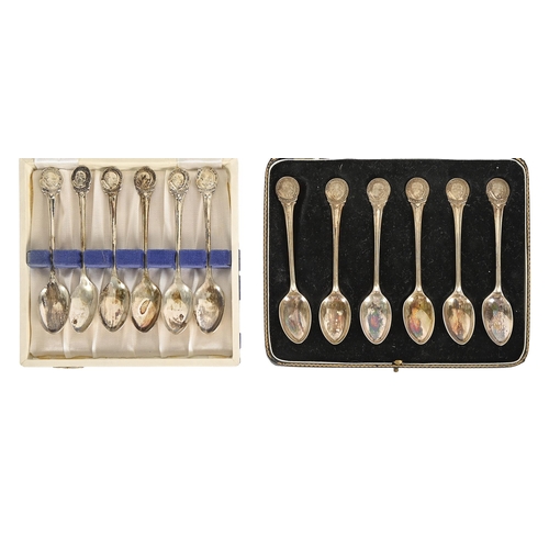 675 - Winston Churchill. A set of six World War II period patriotic silver teaspoons, portrait finials, Lo... 