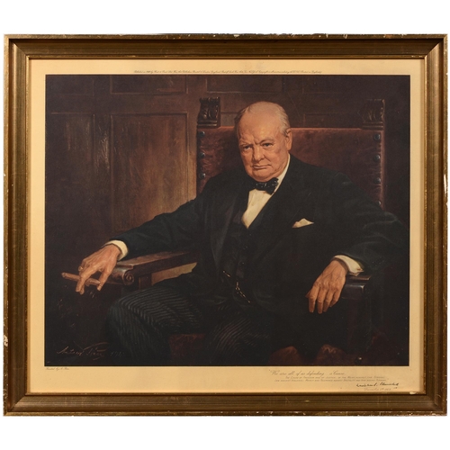 685 - Winston Churchill. A photographic portrait print of Churchill at his desk, 40 x 50cm, and further Ch... 