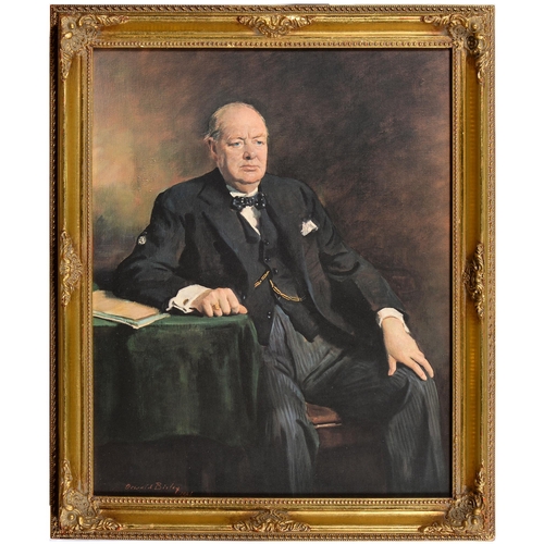 685 - Winston Churchill. A photographic portrait print of Churchill at his desk, 40 x 50cm, and further Ch... 