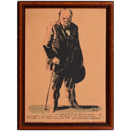 685 - Winston Churchill. A photographic portrait print of Churchill at his desk, 40 x 50cm, and further Ch... 